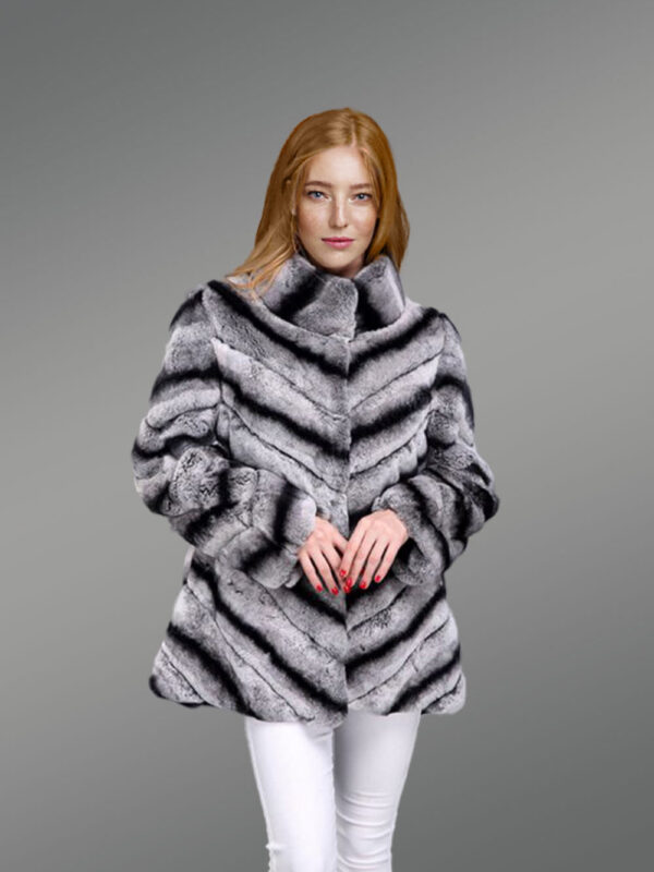 Over Sized High Neck Real Rabbit Fur Winter Outerwear in Grey - Image 6