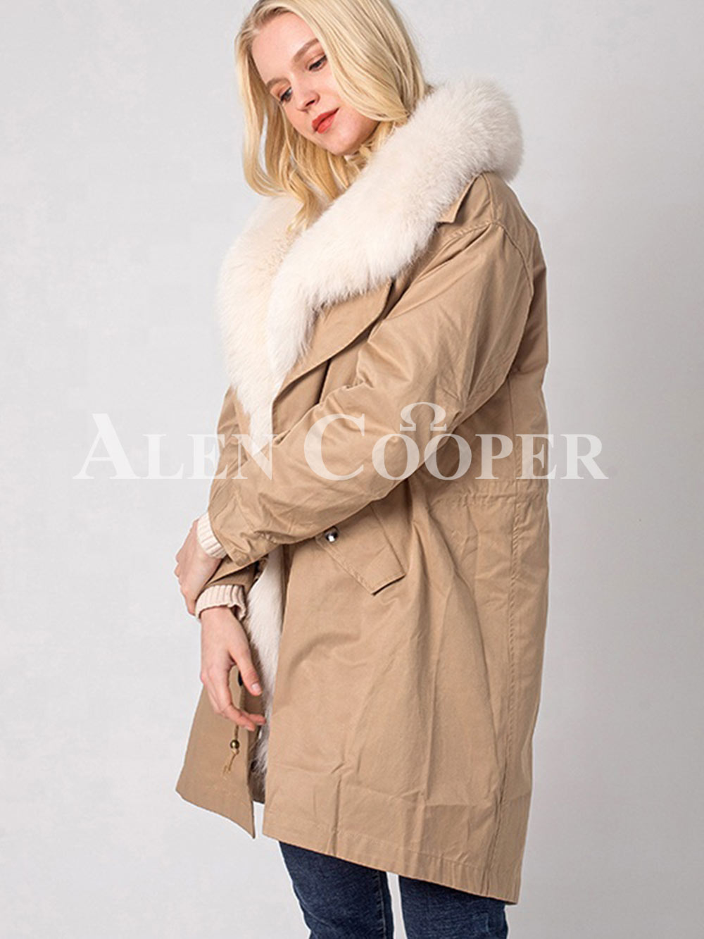 Womens Pea-Length Casual Style Fur Parka with Raccoon and Rabbit Fur - Image 2