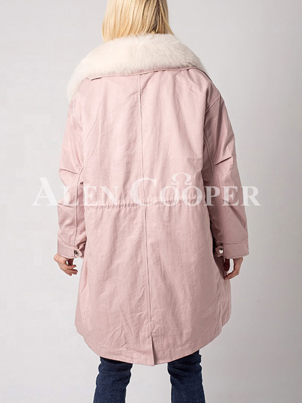 Womens Pea-Length Casual Style Rabbit Fur Long Parka With Raccoon Fur Collar - Image 2