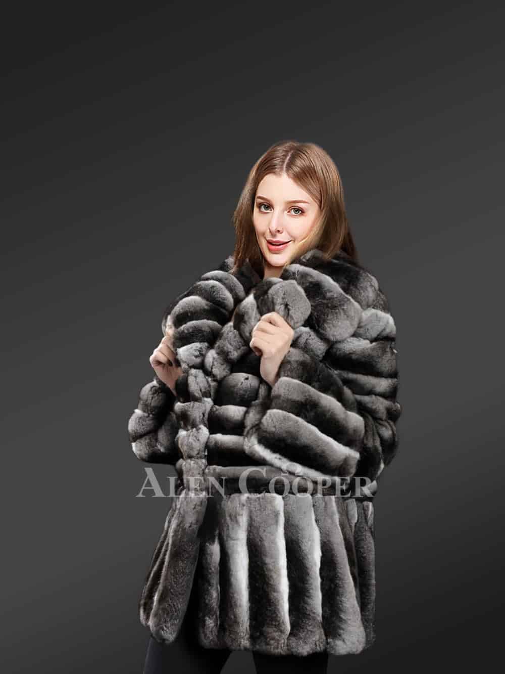 Real and Authentic Chinchilla Fur Swing Coat - Image 4