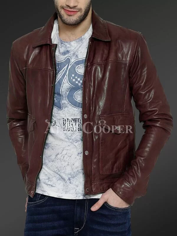 Real Leather Winter Jacket with Traditional Snap Pockets for Men - Image 7