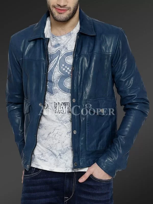 Real Leather Winter Jacket with Traditional Snap Pockets for Men - Image 6