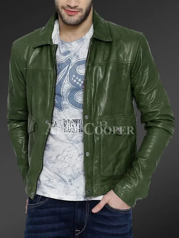 Real Leather Winter Jacket with Traditional Snap Pockets for Men - Image 5