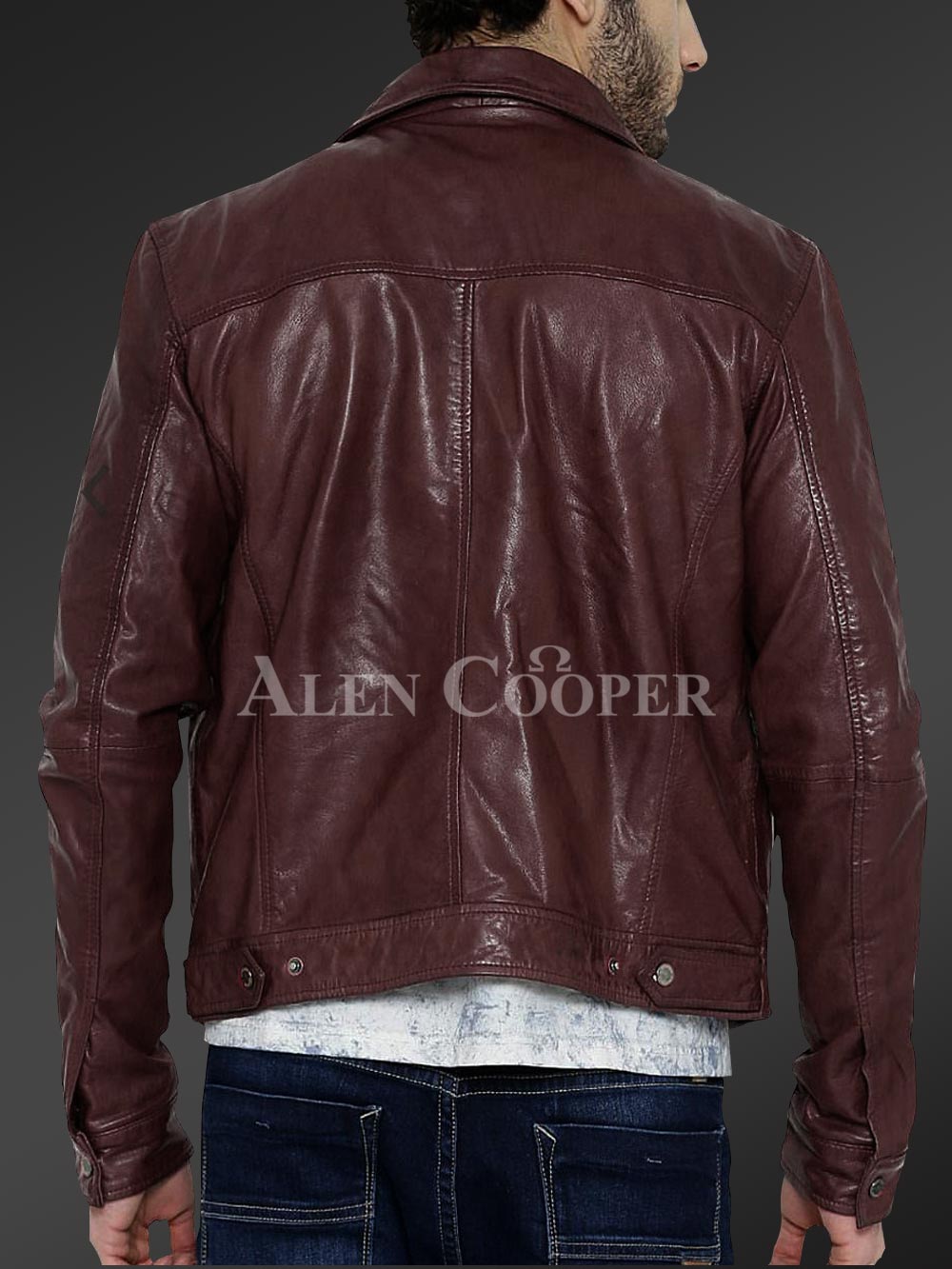 Men’s Lambskin Leather Jacket with Buttons for Closure & Classic Turndown Collar - Image 12