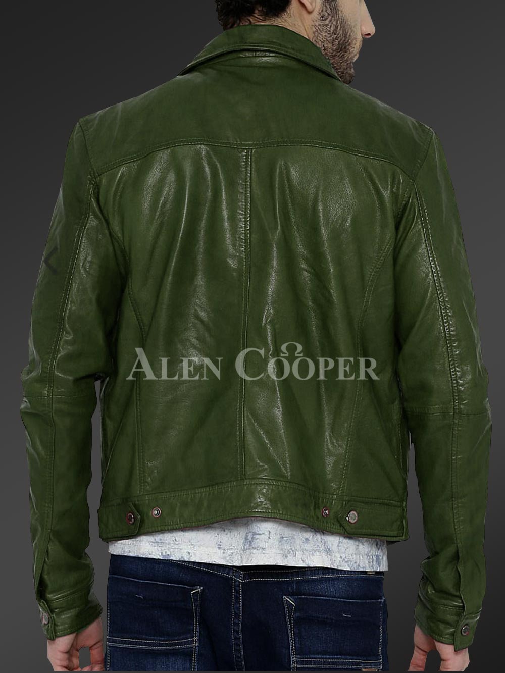 Men’s Lambskin Leather Jacket with Buttons for Closure & Classic Turndown Collar - Image 9