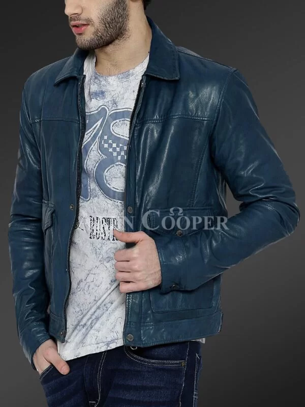 Real Leather Winter Jacket with Traditional Snap Pockets for Men - Image 4