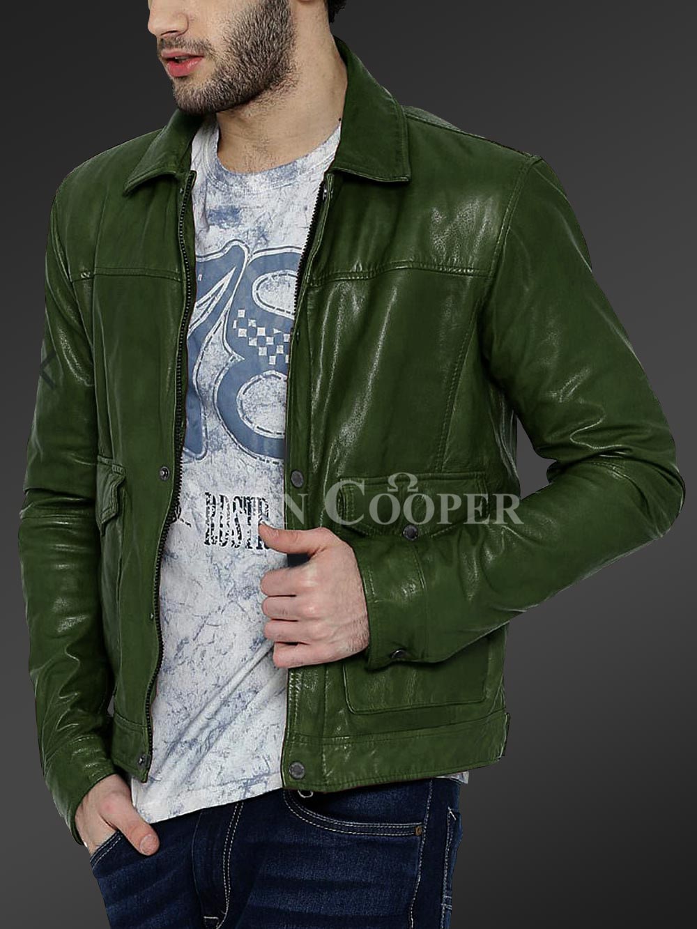 Men’s Lambskin Leather Jacket with Buttons for Closure & Classic Turndown Collar - Image 3