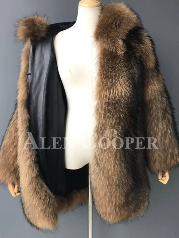 Real Raccoon Fur Winter Outerwear with Stylish Hood for Women - Image 3