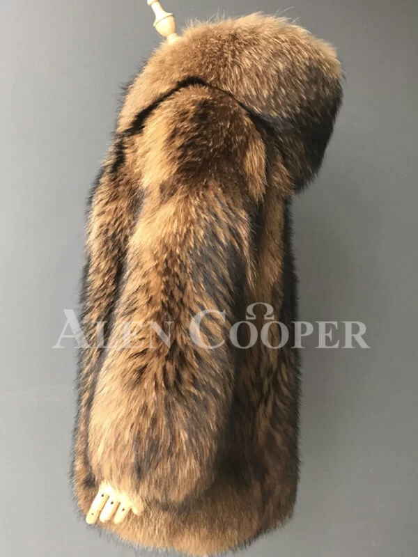 Real Raccoon Fur Winter Outerwear with Stylish Hood for Women - Image 2