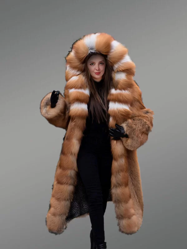 Red Fox Fur Tuxedo Coat for Women - Image 6