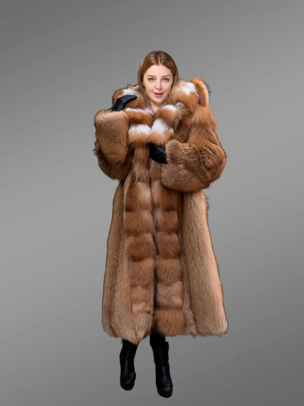 Red Fox Fur Tuxedo Coat for Women