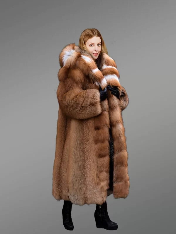 Red Fox Fur Tuxedo Coat for Women - Image 4