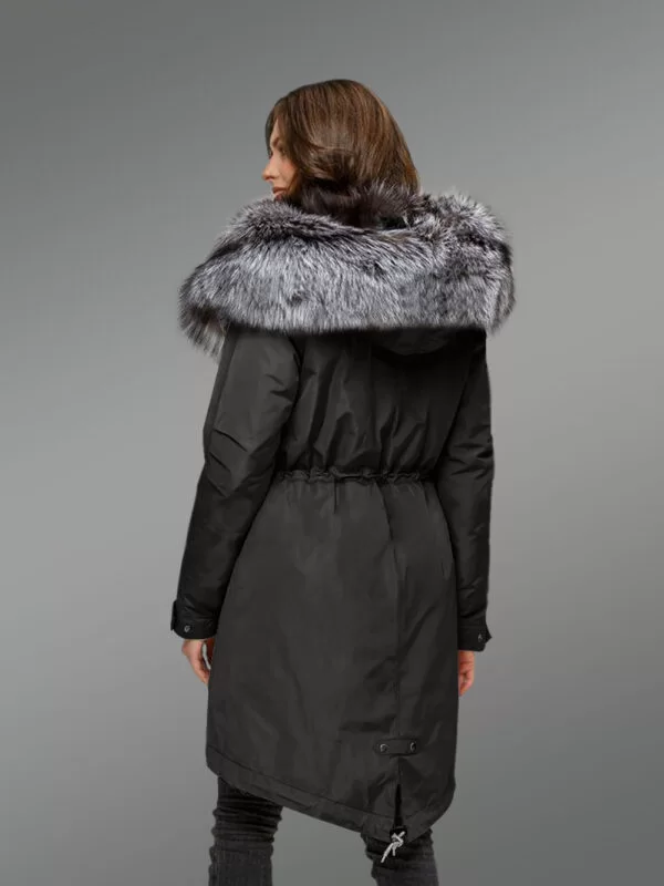 More Aristocratic and Graceful With Ladies’ Scandinavian Silver Fox Fur Hybrid Black Parka Convertibles with Black Rabbit Liner - Image 3