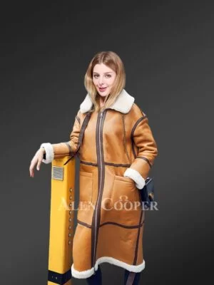 Shearling Trench Coat In Brown For Women