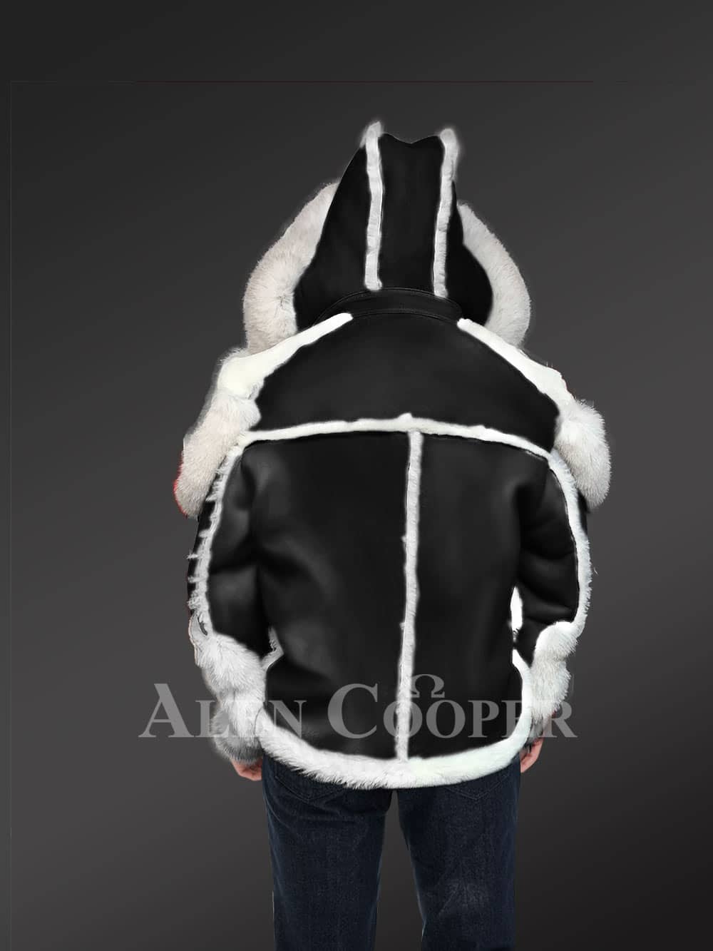 Men Sheepskin Shearling Jacket with Dense Fox Fur Accents - Image 8
