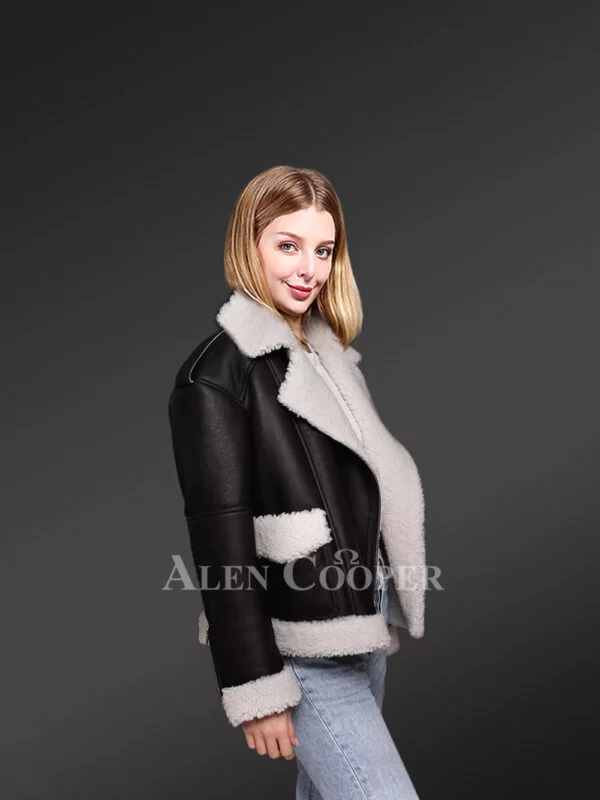 Shearling Wool Finish Jacket for Women - Image 4