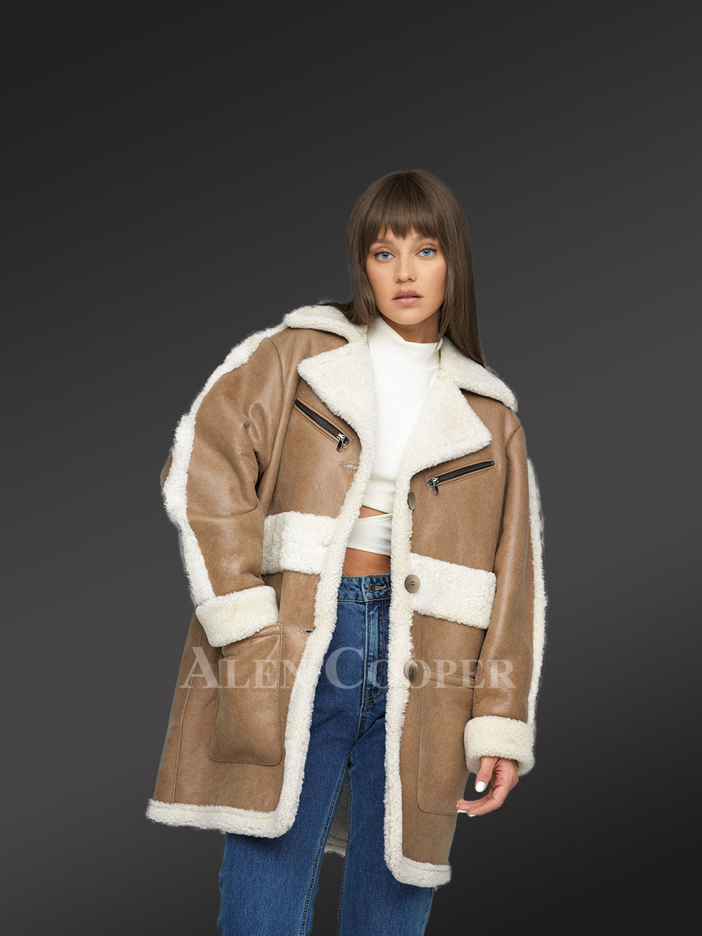 Sheepskin Bomber Jacket for Women - Image 2
