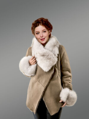 Beige Gray Sheepskin Coat