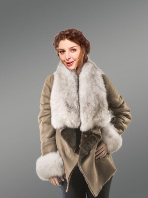 Beige Gray Sheepskin Coat