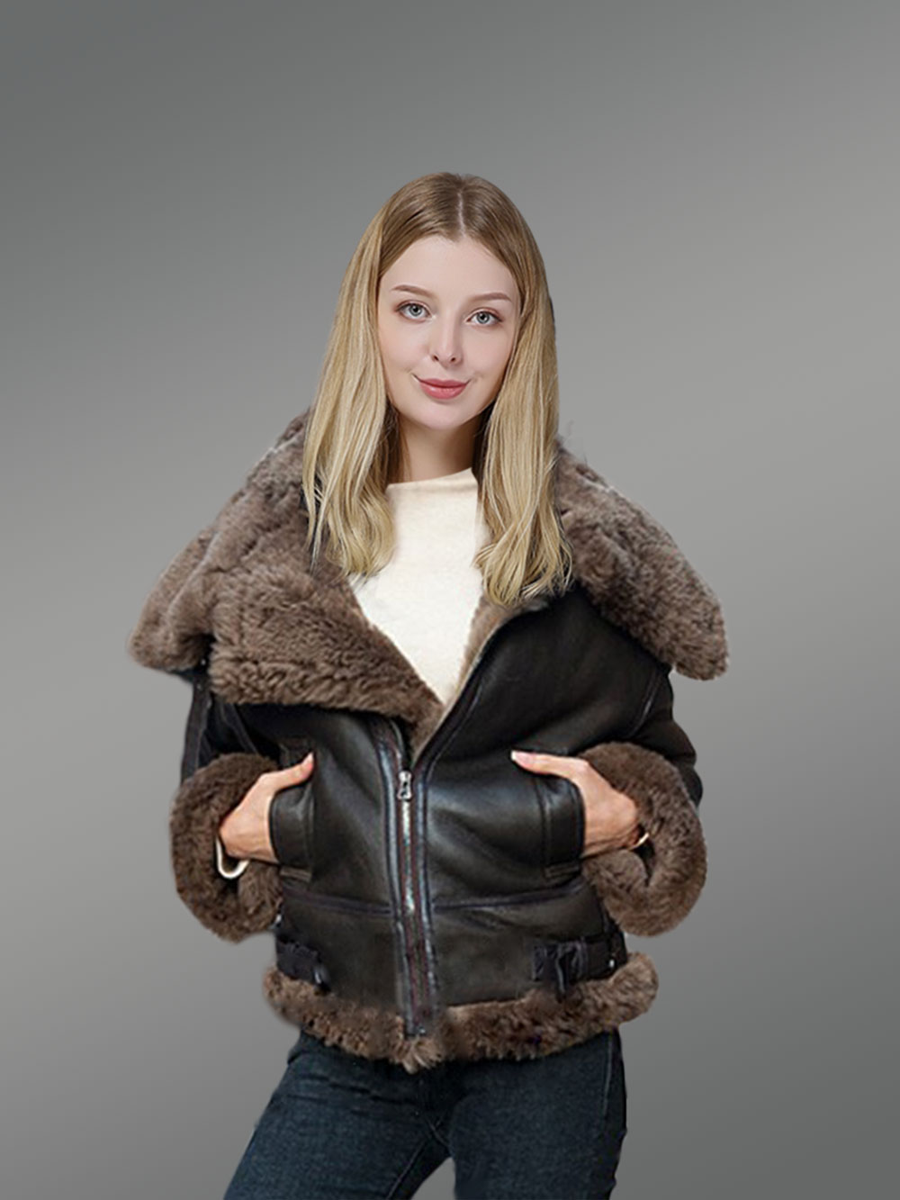 Sheepskin Shearling B3 Bomber Jacket For Women