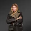 Sheepskin Shearling Jacket For Women With Olive Green Fur