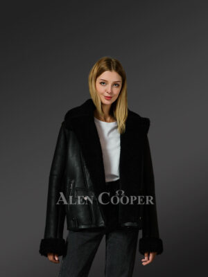 Sheepskin Shearling Jacket With Black Fur Detailing