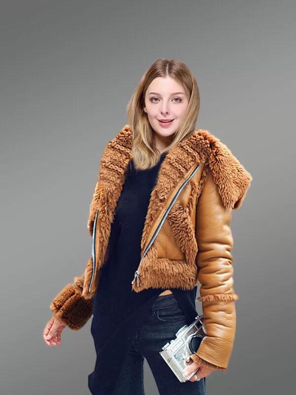 Sheepskin Shearling Crop Jacket - Image 3