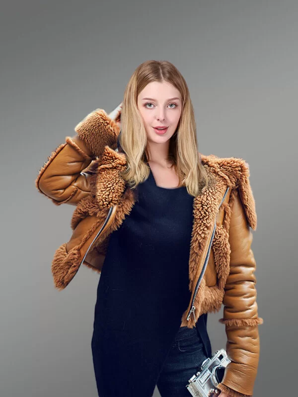 Sheepskin Shearling Crop Jacket - Image 4