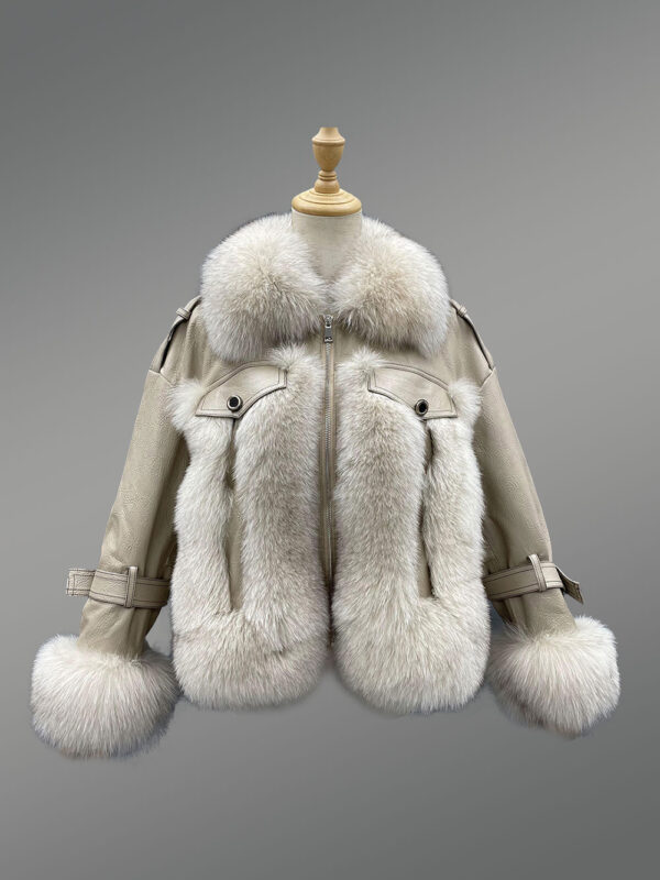 Short Length Sheepskin Jacket in Beige - Image 2