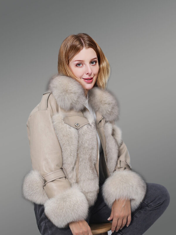 Short Length Sheepskin Jacket in Beige