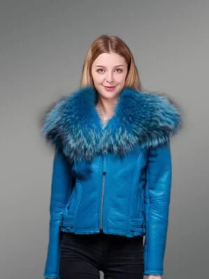 Short blue Shearling Jacket furrik