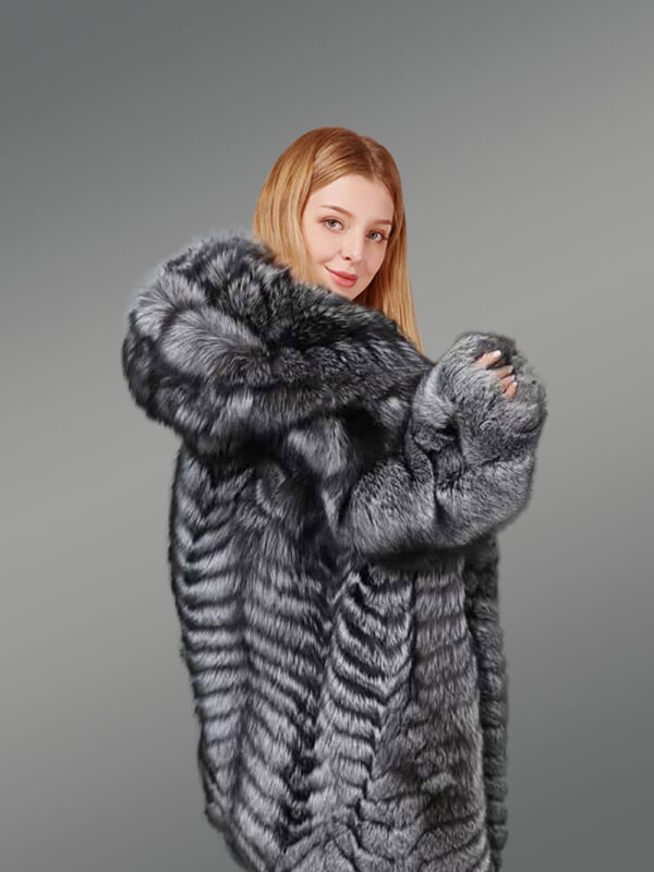 Authentic Finland Silver Fox Long Coat for Women - Image 3