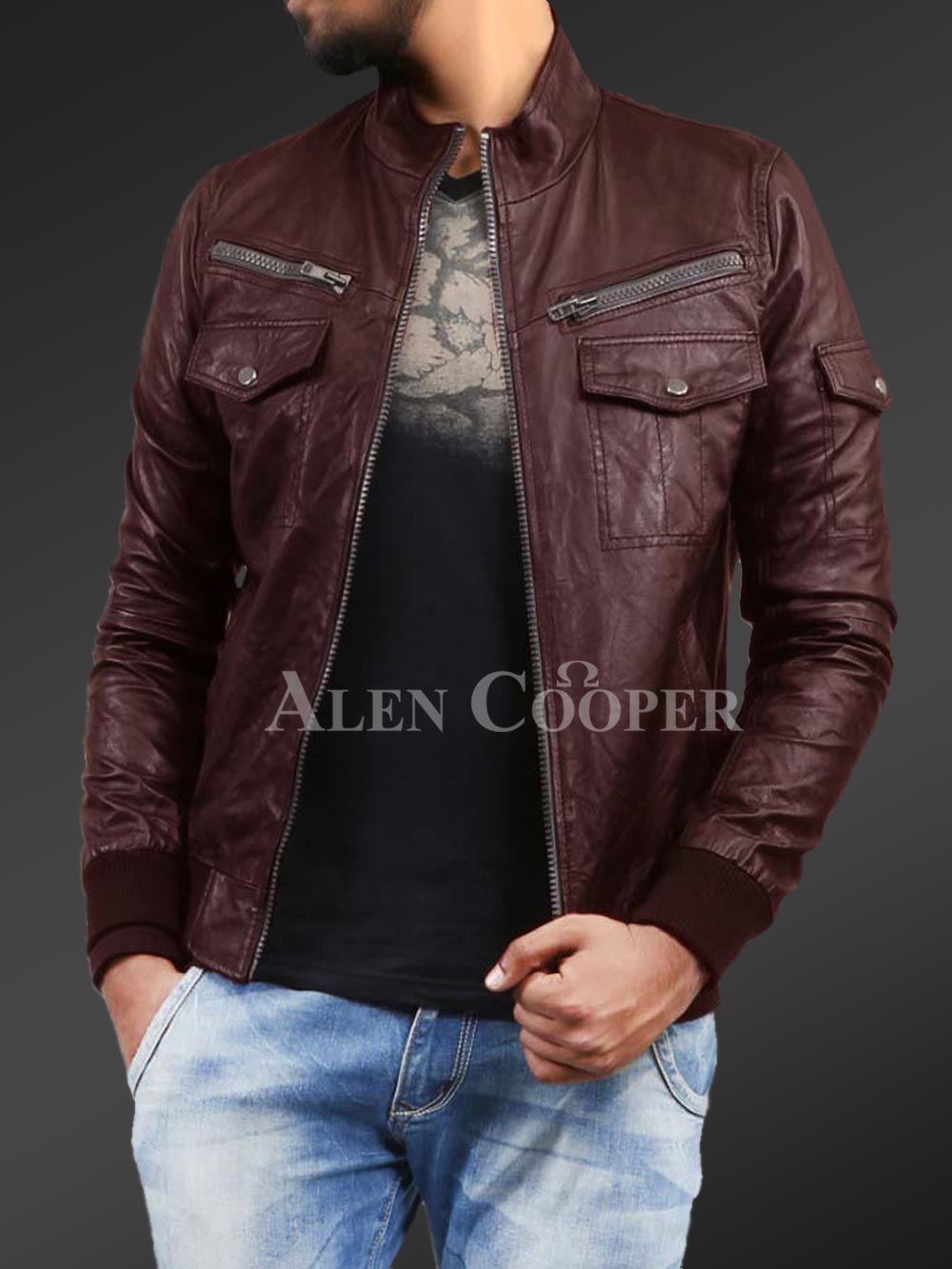 Slim Fit Pure N Smooth Real Leather Jacket with Double Faced Shearling Collar - Image 7