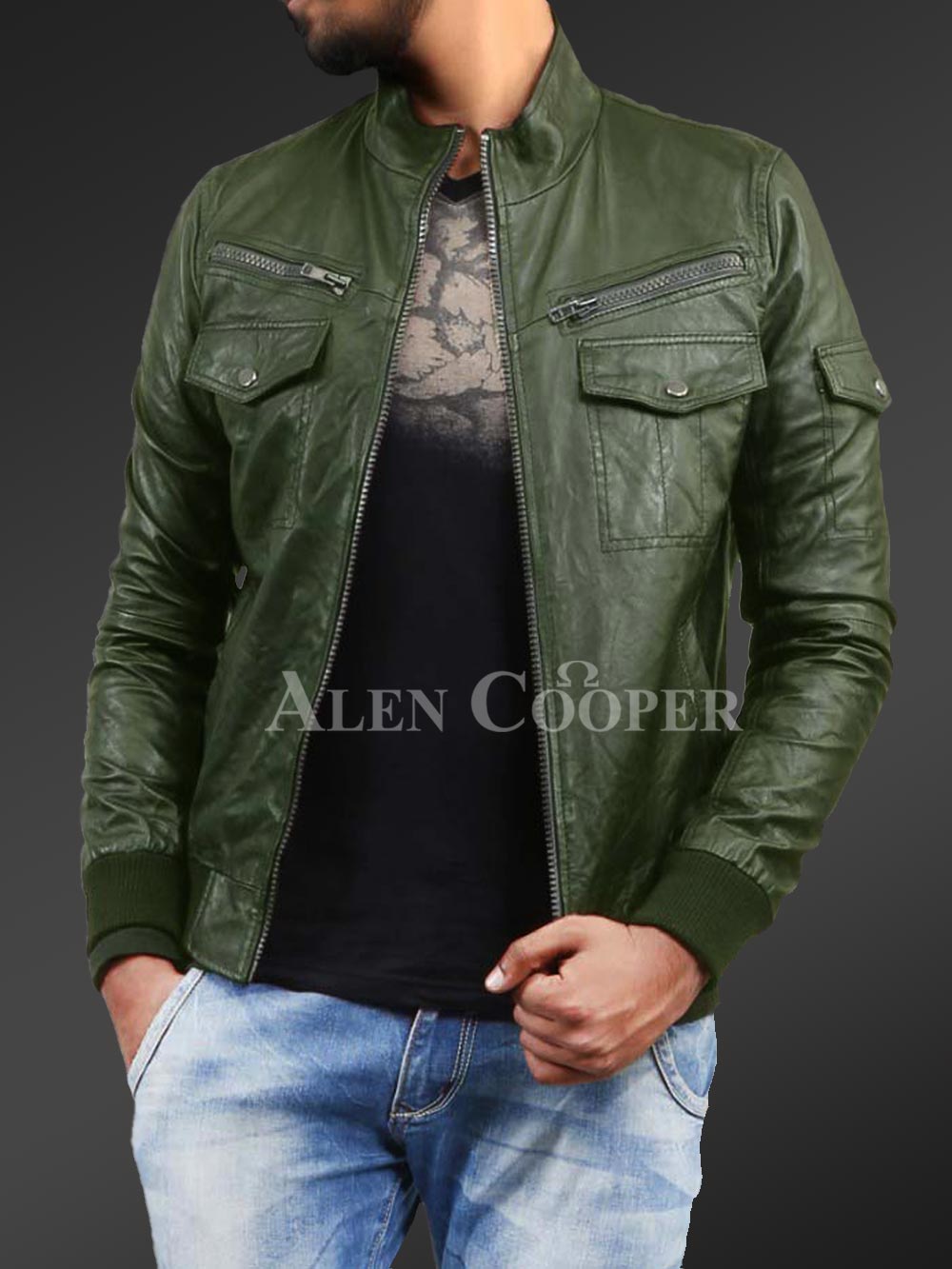 Slim Fit Pure N Smooth Real Leather Jacket with Double Faced Shearling Collar - Image 5
