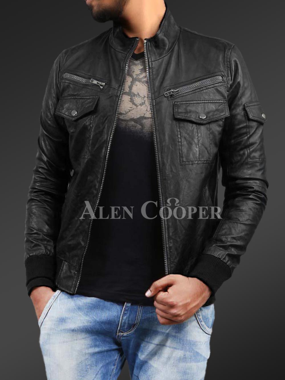 Slim Fit Pure N Smooth Real Leather Jacket with Double Faced Shearling Collar - Image 6
