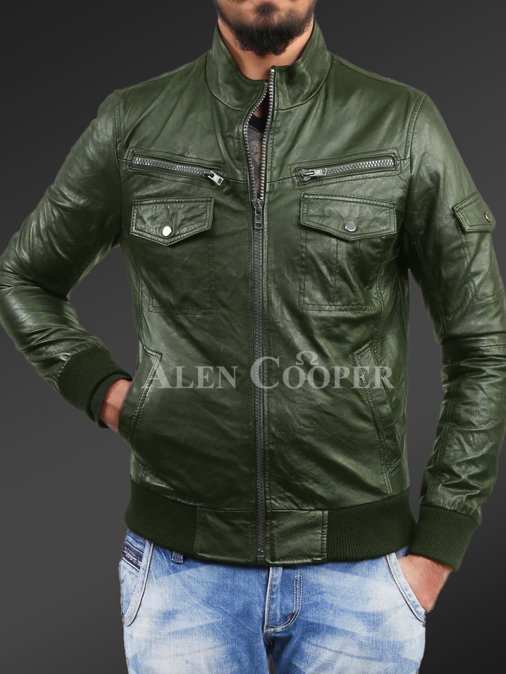 Slim Fit Pure N Smooth Real Leather Jacket with Double Faced Shearling Collar - Image 4