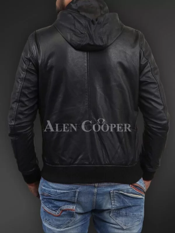 Soft and smooth textured affordable real leather hooded jacket - Image 10