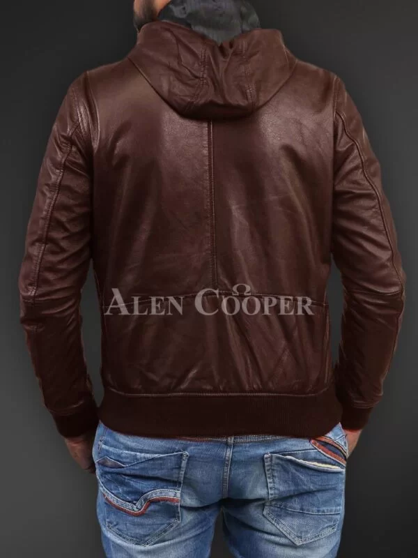 Soft and smooth textured affordable real leather hooded jacket - Image 9