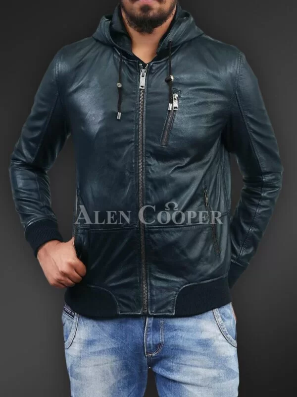 Soft and smooth textured affordable real leather hooded jacket - Image 4