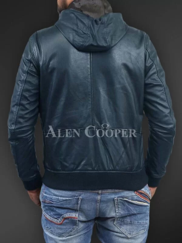 Soft and smooth textured affordable real leather hooded jacket - Image 11