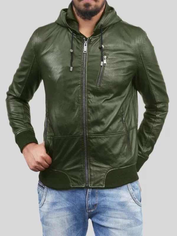 Soft and smooth textured affordable real leather hooded jacket - Image 3