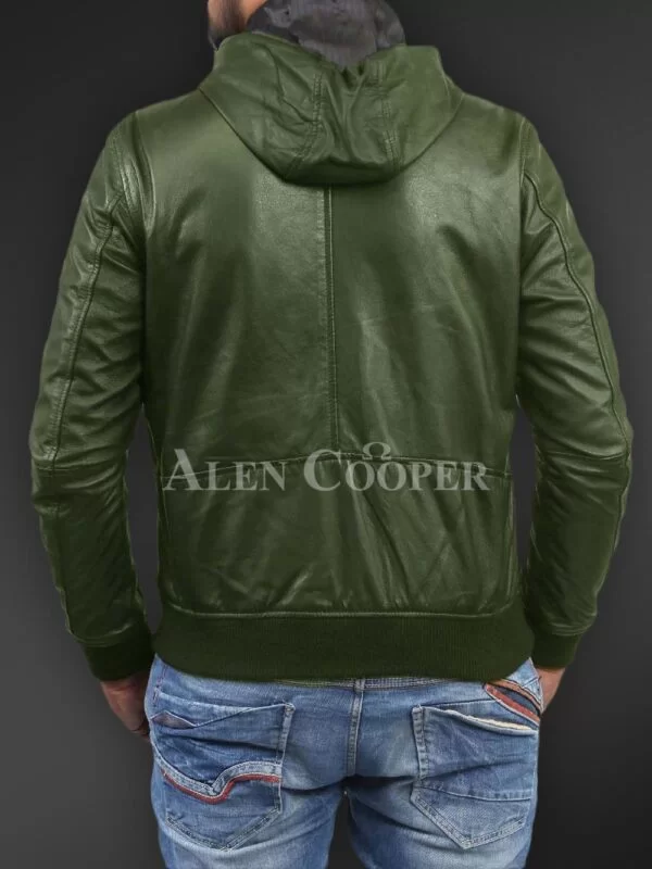 Soft and smooth textured affordable real leather hooded jacket - Image 12