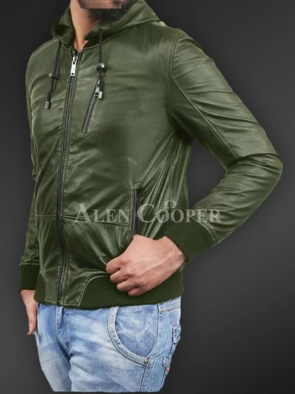 Soft and smooth textured affordable real leather hooded jacket - Image 7