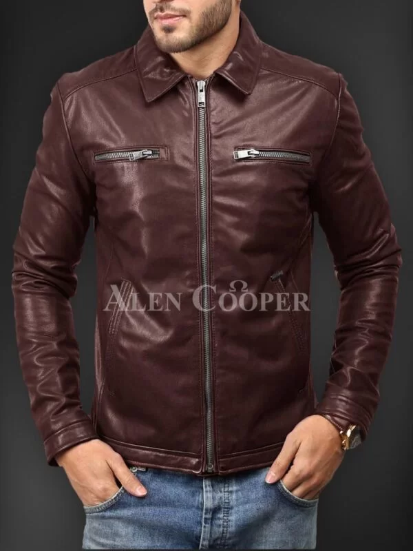 Soft Solid and Straight Real Leather Winter Jacket for Men - Image 2