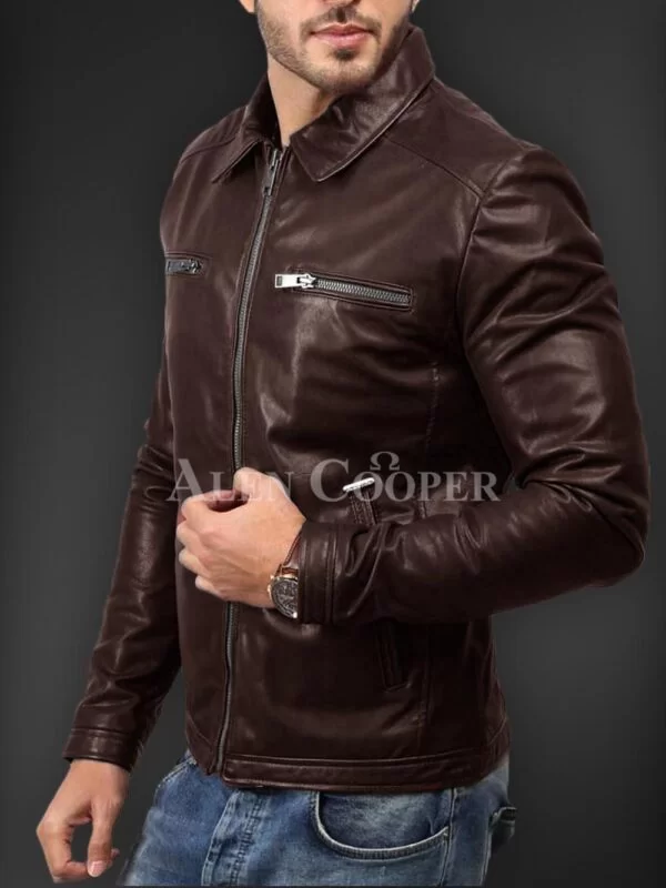 Soft Solid and Straight Real Leather Winter Jacket for Men - Image 9