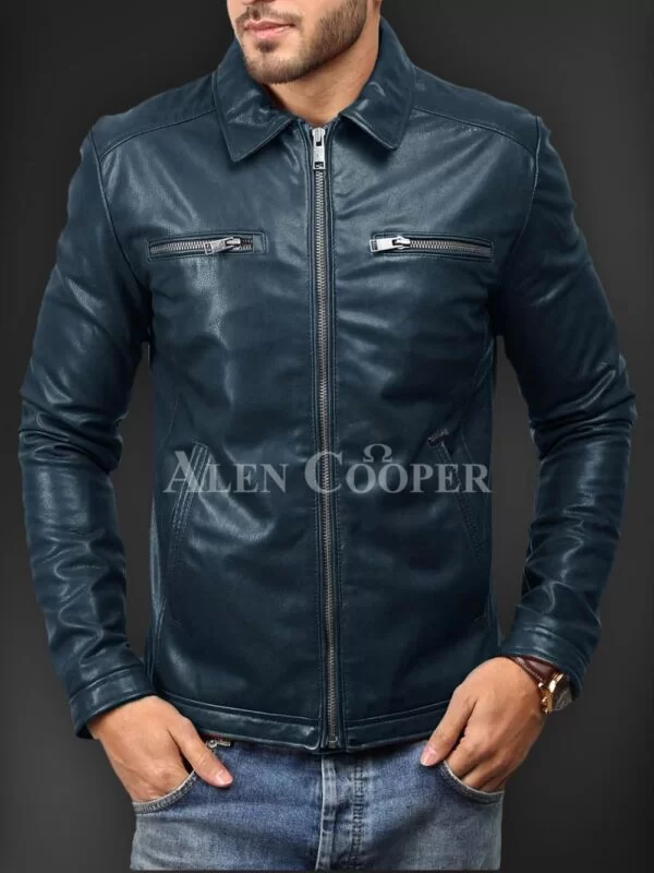 Soft Solid and Straight Real Leather Winter Jacket for Men - Image 4