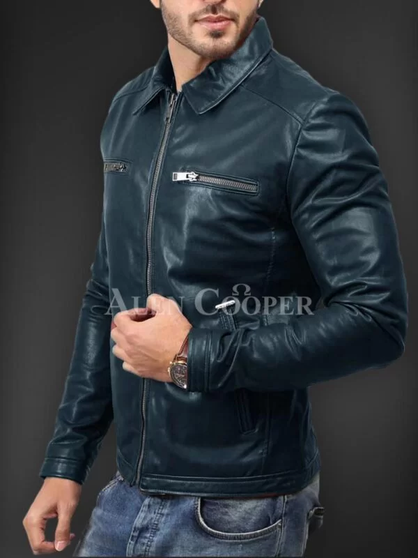 Soft Solid and Straight Real Leather Winter Jacket for Men - Image 12