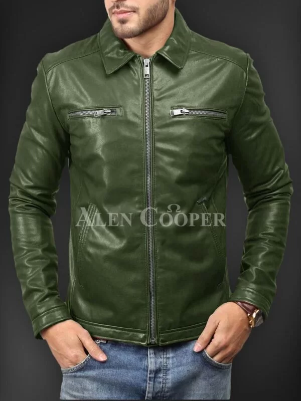 Soft Solid and Straight Real Leather Winter Jacket for Men - Image 3