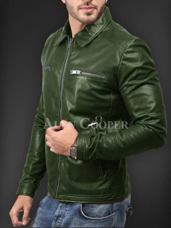 Soft Solid and Straight Real Leather Winter Jacket for Men - Image 11