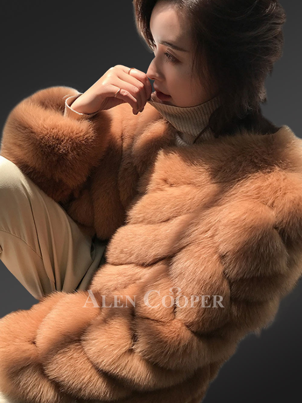 Pelted brown jacket for women - Image 3